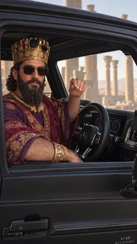 Hyper-realistic live-action footage, real location, natural colors. The bearded king in the gold crown sits b…