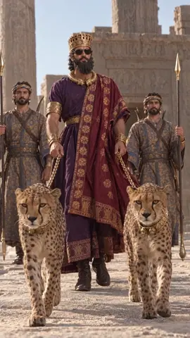 Hyper-realistic live-action footage, real location, natural colors. The king walks slowly and confidently tow…