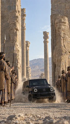 Hyper-realistic photograph, indistinguishable from a real on-location still from a big-budget film. The real ruins of t…