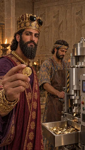 Hyper-realistic photograph, indistinguishable from a real film still. A stone-walled ancient treasury room with real ca…
